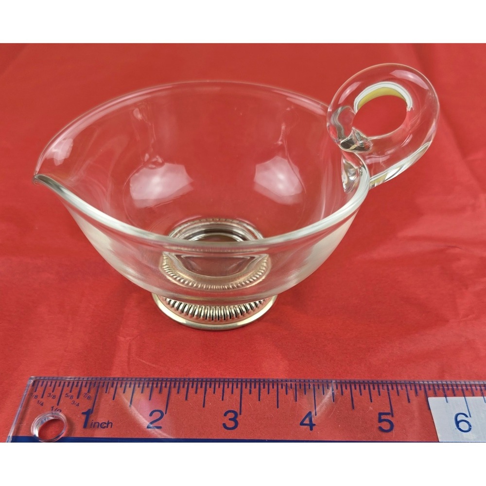 Vintage Frank M Whiting & Co Sterling Silver Glass Gravy Sauce Boat Creamer